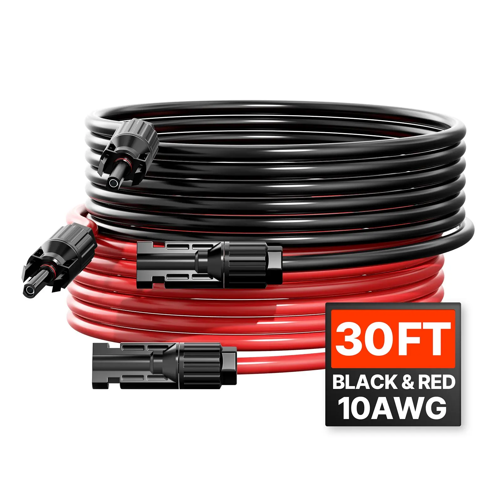 【DealsForYouDays】VEVOR 30FT Solar Panel Extension Cable, 10AWG Solar Extension Cable Wire with Female Male Waterproof Connectors, 6mm PV Cable for Home, Ship and RV Solar Panels, 30FT Black+ 30FT Red (Set of 2)