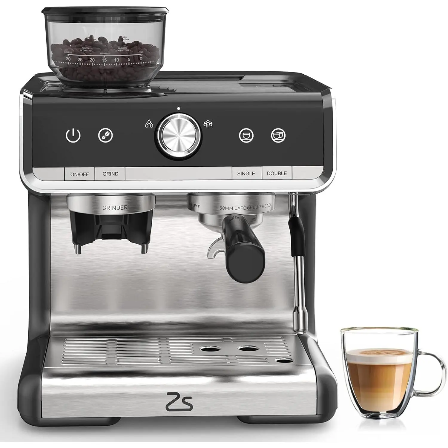 Home Barista Espresso Maker with Built-in Coffee Grinder, 20 Bar Professional Pressure System, Milk Frother Wand, 95oz Detachable Water Reservoir, Smart PID Heat Regulation