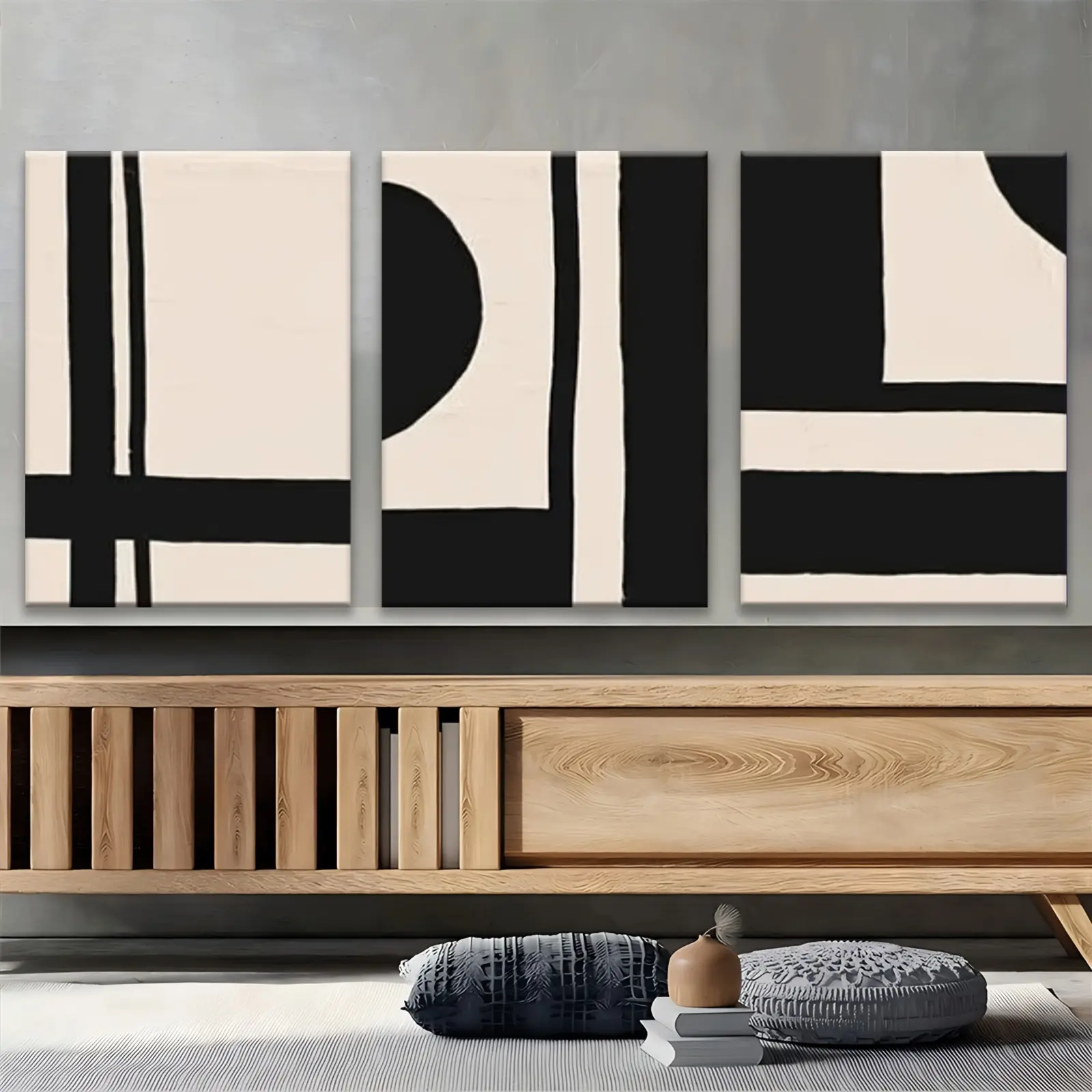 3 pieces 2D - Halloween decoration - Decorative painting - Abstract beige and black triptych art minimalist design - Poster - Halloween - Decoration - Painting art supplies - Art supplies - Home decor discount - Art supplies - Wall decoration - Halloween