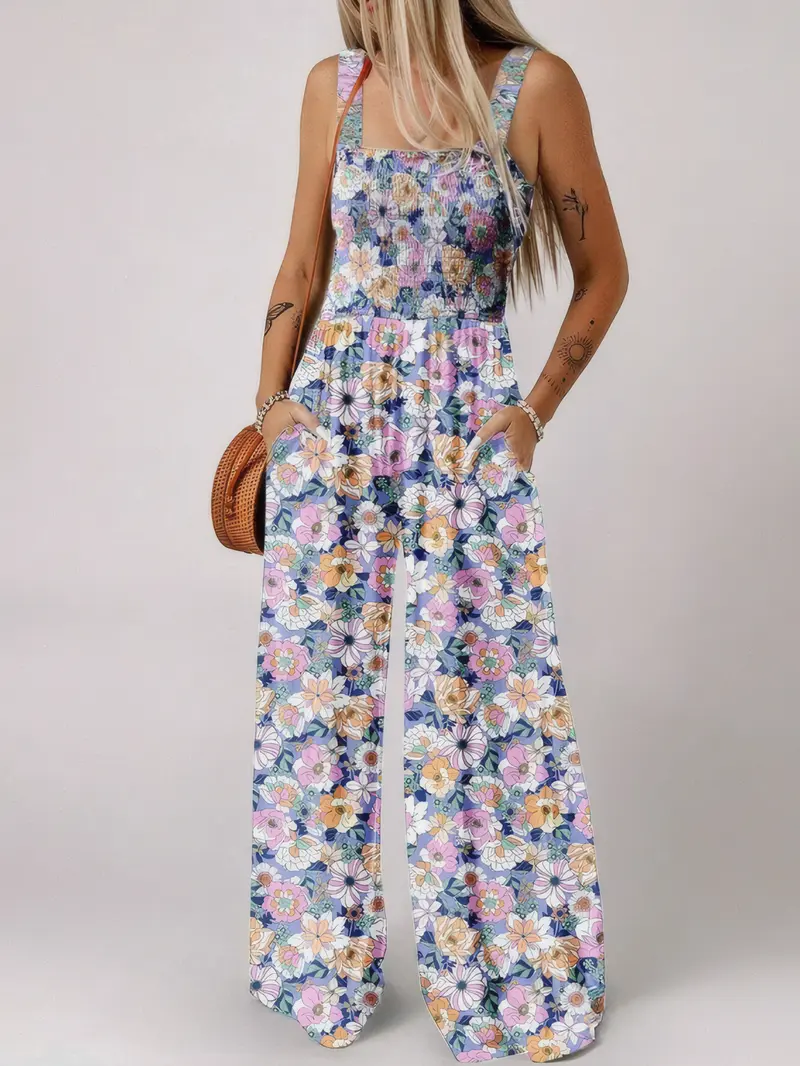 Plus Size】 Floral Print Pocket Jumpsuit, Boho Fashion Casua  display picture 3