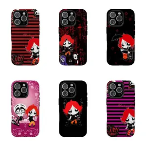 Y2K Ruby Gloom Goth Aesthetic Slim Striped 2 In 1 Shockproof Phone Case Durable Anti Drop Protective Cover Compatible With iPhone 17 16 15 14 13 12 11 Pro Max Trendy Daily Accessory Birthday Holiday Gift For Emo Goth Fans Friends Family And Loved Ones