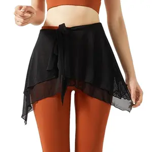 Women Mesh Ballet Wrap Skirt Asymmetric Dance Skate Over Scarf Skirts Solid Color Tutu Dance Skirt for Ballet Yoga Anti-Exposure