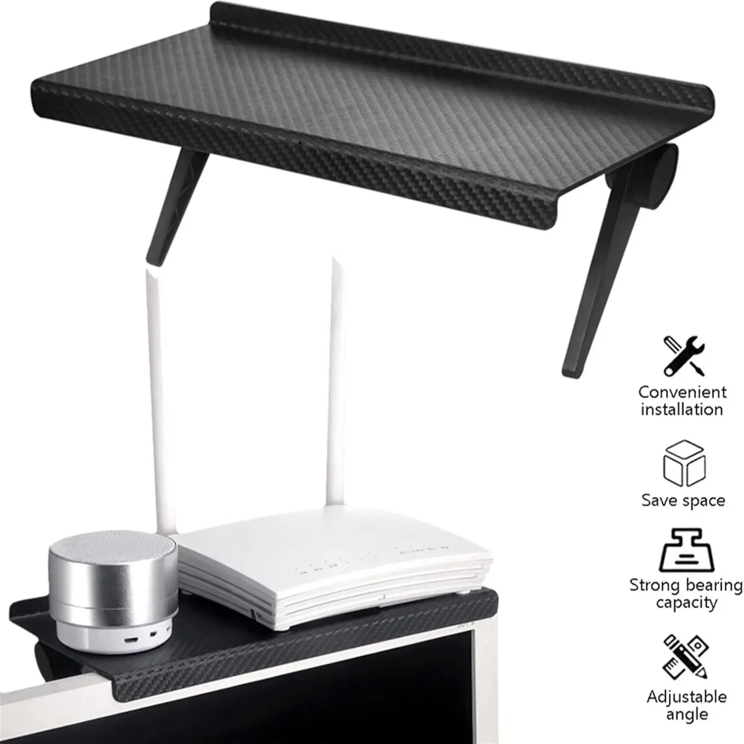 Adjustable TV Screen Mount Holder, Computer Monitor Desktop Organizer, Media Box Router Storage Box, Home Office Storage Rack