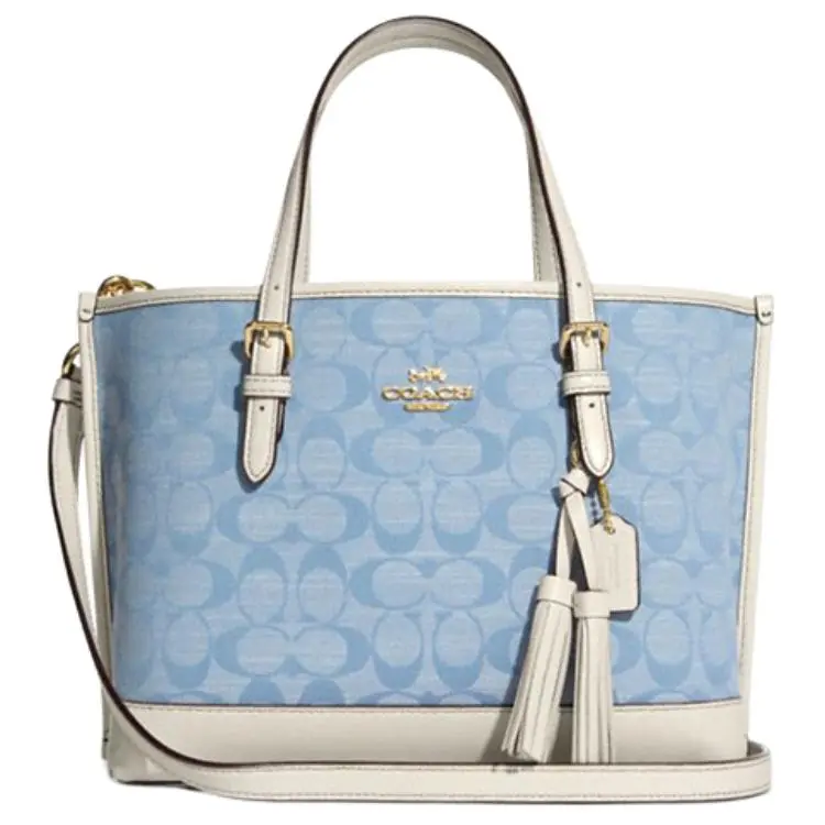 Coach Mollie Classic Canvas and Leather Tote Bag for Women, Blue and White