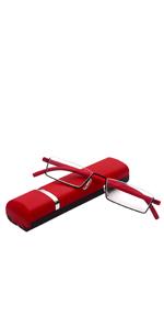2 Pack Retro Designer Half Moon Reading Glasses Women Men Spring Hinge Half Frame Readers Stylish Slim Eyeglasses with Pouch,Red and Gun Grey 2.0