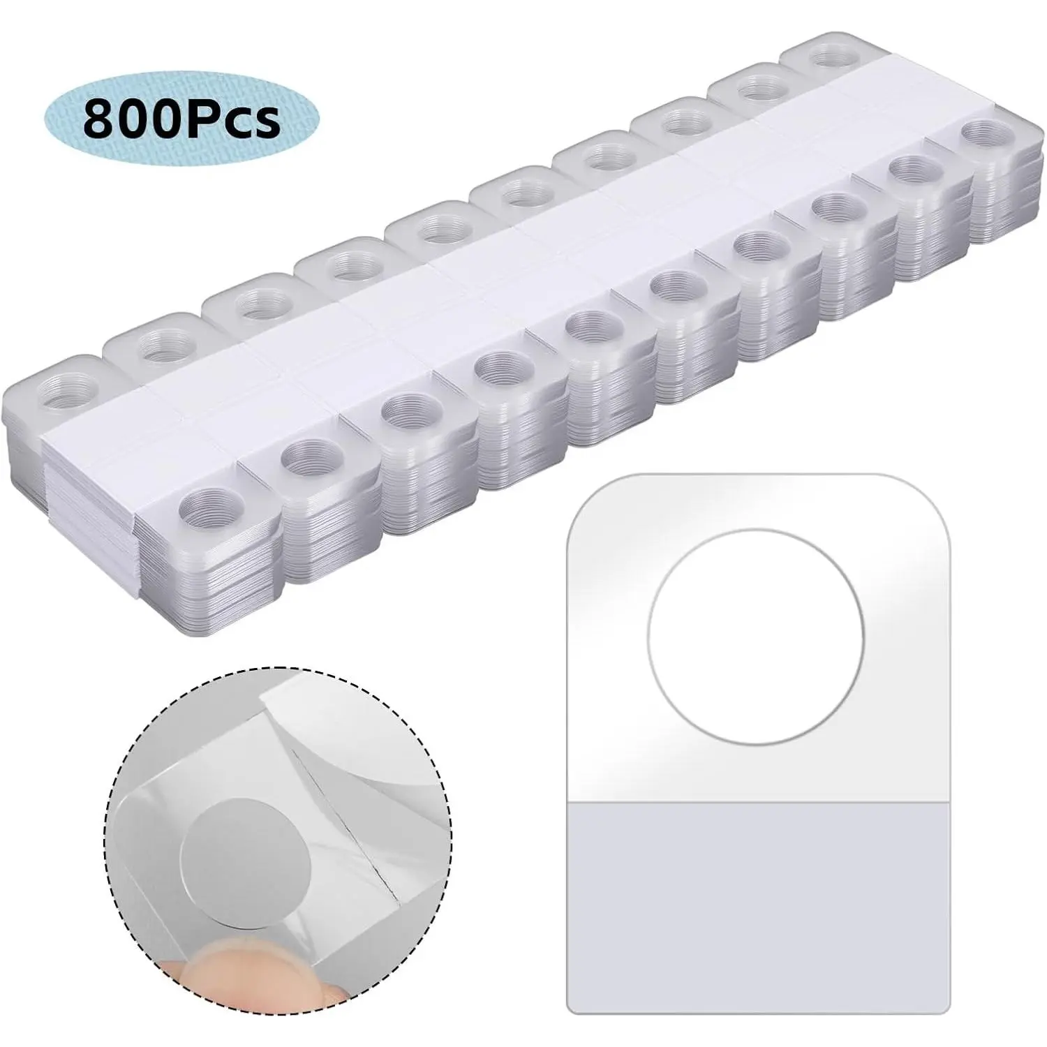 800 Pcs Clear Plastic Self-Adhesive Hang Tabs, Sticky Hanging Tabs for Retail Display & Handicrafts, Round 1.3 x 0.9 Inch