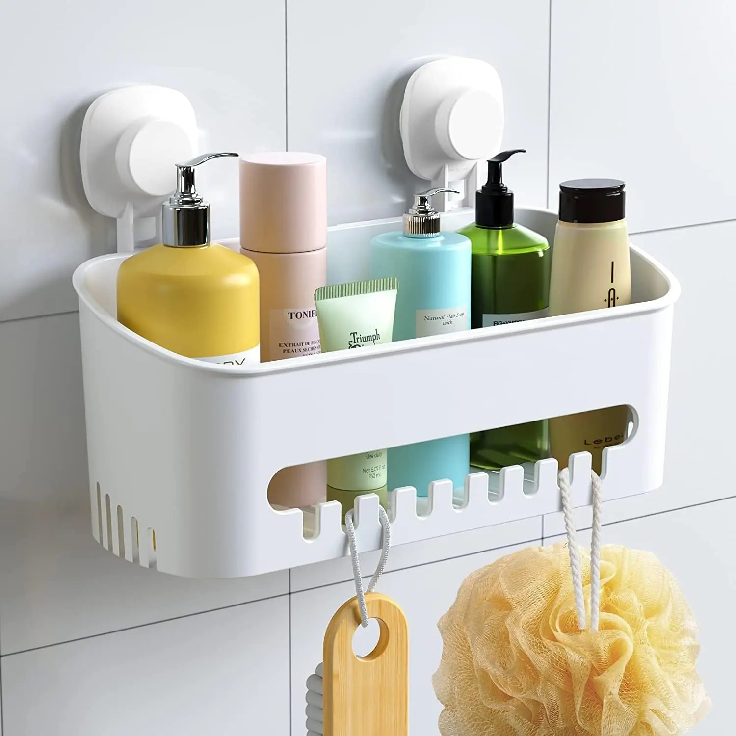 Suction Cup Shower  - No Drilling Removable Shower  -  Suction Shower Organizer Max Hold 22lbs,  Suction Storage Basket for Bathroom & Kitchen | Max Hold 22lbs, Removable,  Suction Storage Basket for Bathroom & Kitchen