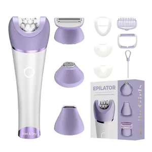 4-in-1 Epilator for Women, with Shaver & Trimmer Attachments, Portable Wet & Dry Use Hair Trimmer for Bikini Armpits Legs Arms Body, IPX7 Waterproof Rechargeable Hair Removal, 2 Speeds