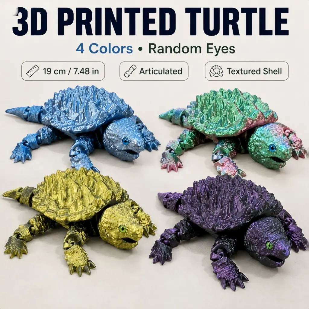 3D Printed Large Alligator Turtle, Random Color, Flexible Joints, Openable Mouth, Desktop Decor, Articulated Animal Figurines, Perfect Gift for Holidays, Birthdays, Surprises