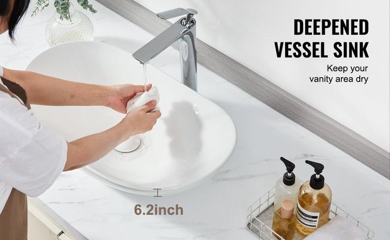 VEVOR Modern Ceramic Vessel Sink 23.3" x 14.2" Bathroom Vanity Bowl Countertop VEVOR Modern Ceramic Vessel Sink 23.3" x 14.2" Bathroom Vanity Bowl Countertop