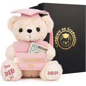 Pink Graduation Teddy Bear 2026, Eight Inch Animal with Money and Gift Card Holder, Plush Toy with Pink Cap and Bow in Presentation Box, Class of 2026 Gifts for Girls