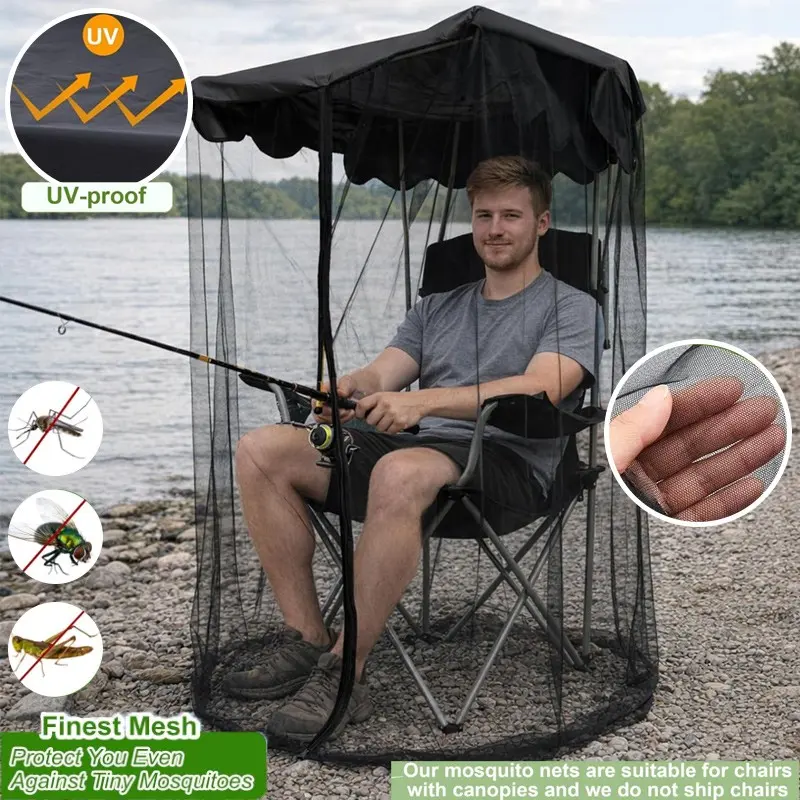 Mosquito Net Cover for Outdoor Camping & Fishing Chair, Bug Barrier Mesh Tent with Zipper, Fits Most Foldable Chairs, Shade Canopy Included, Sun Protection