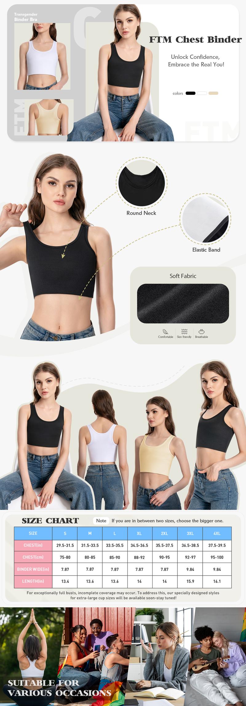 CuteStreet Transgender Tomboy FTM Chest Pull On Closure Breathable and Strong Compression Tank Top Trans Bra