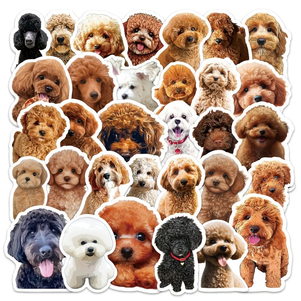 50pcs Puppy Poodle Stickers, Cute and Creative Realistic Decorative Stickers, Notebook and Planner Stickers, Adorable Pet Stickers