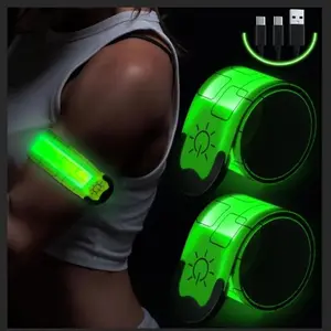 LED Light Up Running Armbands (2-Pack) - Rechargeable High Visibility Safety Gear, 5 Colors & 3 Modes Reflective Wristbands for Night Walking, Dog Walking, Cycling