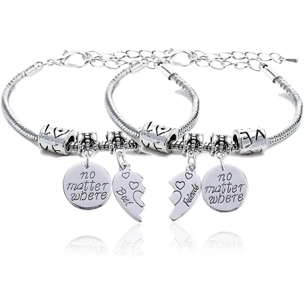 2 count BBF    Where Compass Split Broken Heart Double Bracelets Set Friendship