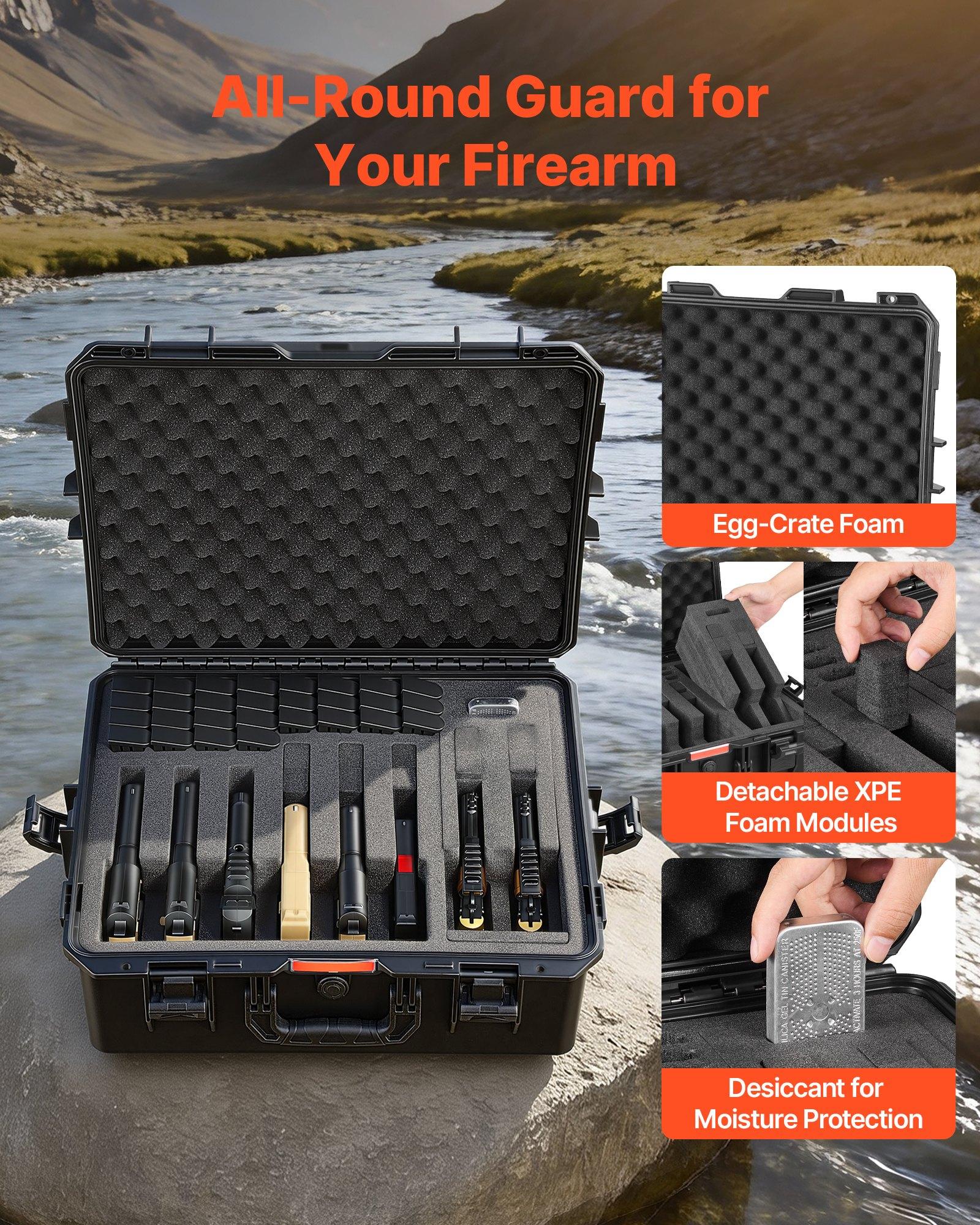 VEVOR Hard Pistol Case, Heavy Duty Hard Gun Case with XPE Foam Lining, Waterproof Pistol Storage Box with Customizable Interior & Handle for Gun, Lenses, Camera, Gear, TSA Compliant, 21.9x17.9x8.8 in VEVOR Hard Pistol Case, Heavy Duty Hard Gun Case with XPE Foam Lining, Waterproof Pistol Storage Box with Customizable Interior & Handle for Gun, Lenses, Camera, Gear, TSA Compliant, 21.9x17.9x8.8 in