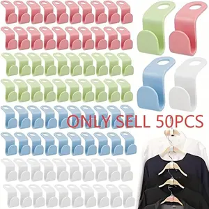 50 Piece Foldable Plastic Clothes Hangers, Wall Mounted Closet Space Saver, Multi-Color Casual Style, Clothing Hooks, Wardrobe Organizer, Storage Hanger, Clothes Hanger Organizers, Hanger Space Saving
