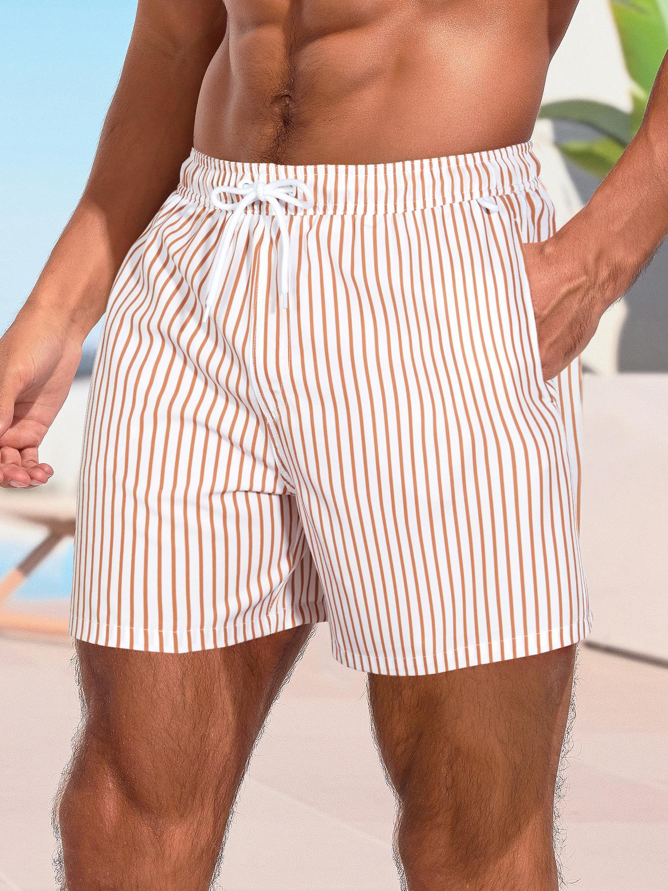Men's Regular Fit Striped Print Shorts, Casual Comfy Breathable Shorts for Summer, Men's Bottoms for Beach Vacation, Men's Shorts，Men's loose-fitting swimming trunks, quick-dry swimming trunks