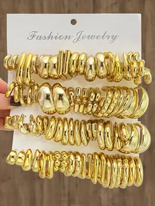 Vintage Exaggerated Bamboo Wave C-Type Clip Earrings Set, 40 Pieces, Unique Jewelry Collection, Perfect for Fashion Enthusiasts