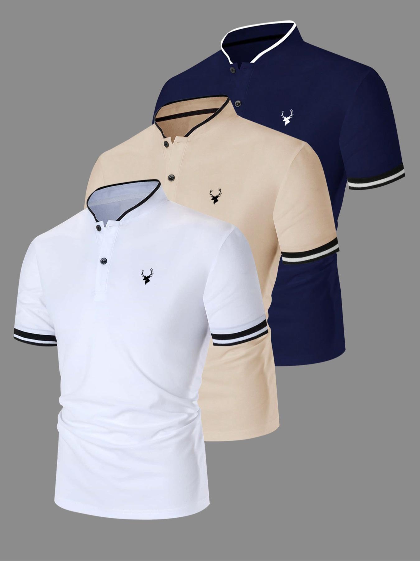 Men's Regular Fit Contrast Trim Polo Shirt Golf Polo, Casual Short Sleeve Half Zip Top for Summer, Fashion Men's Clothes for Daily Wear, Gamis, Golf Casual Style