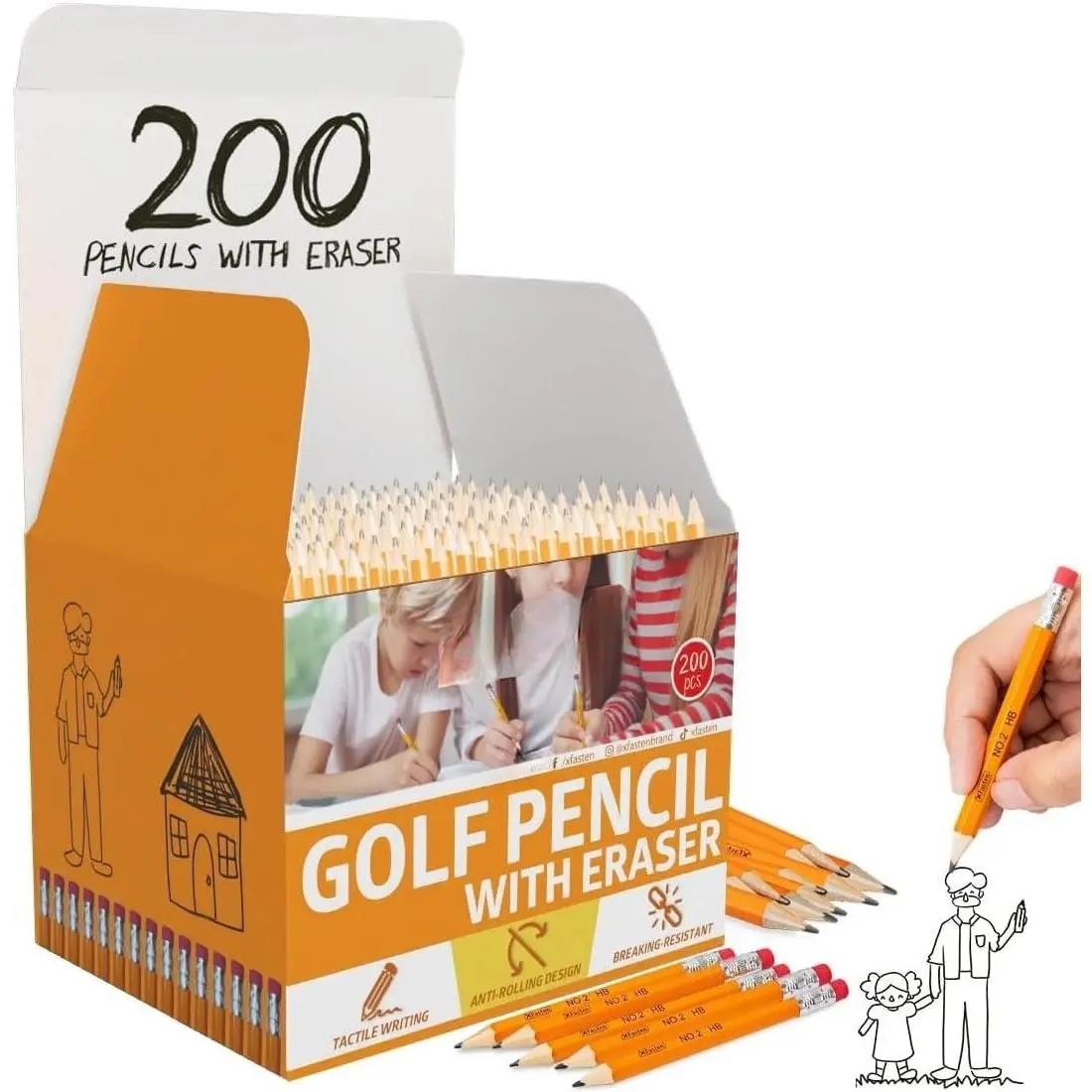 Golf Pencils with Erasers Bulk, 200-Pack 3.5" #2 HB Pre-Sharpened Easy-to-Grip Half Mini Golf Pencils for , Adults, and School Supplies - Hexagonal, Smooth Writing, and Non-Smudging