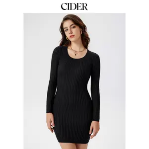 Cider [3 colors, size 2-26] Knit Round Neck Long Sleeve Mini Dress Dealsforyou