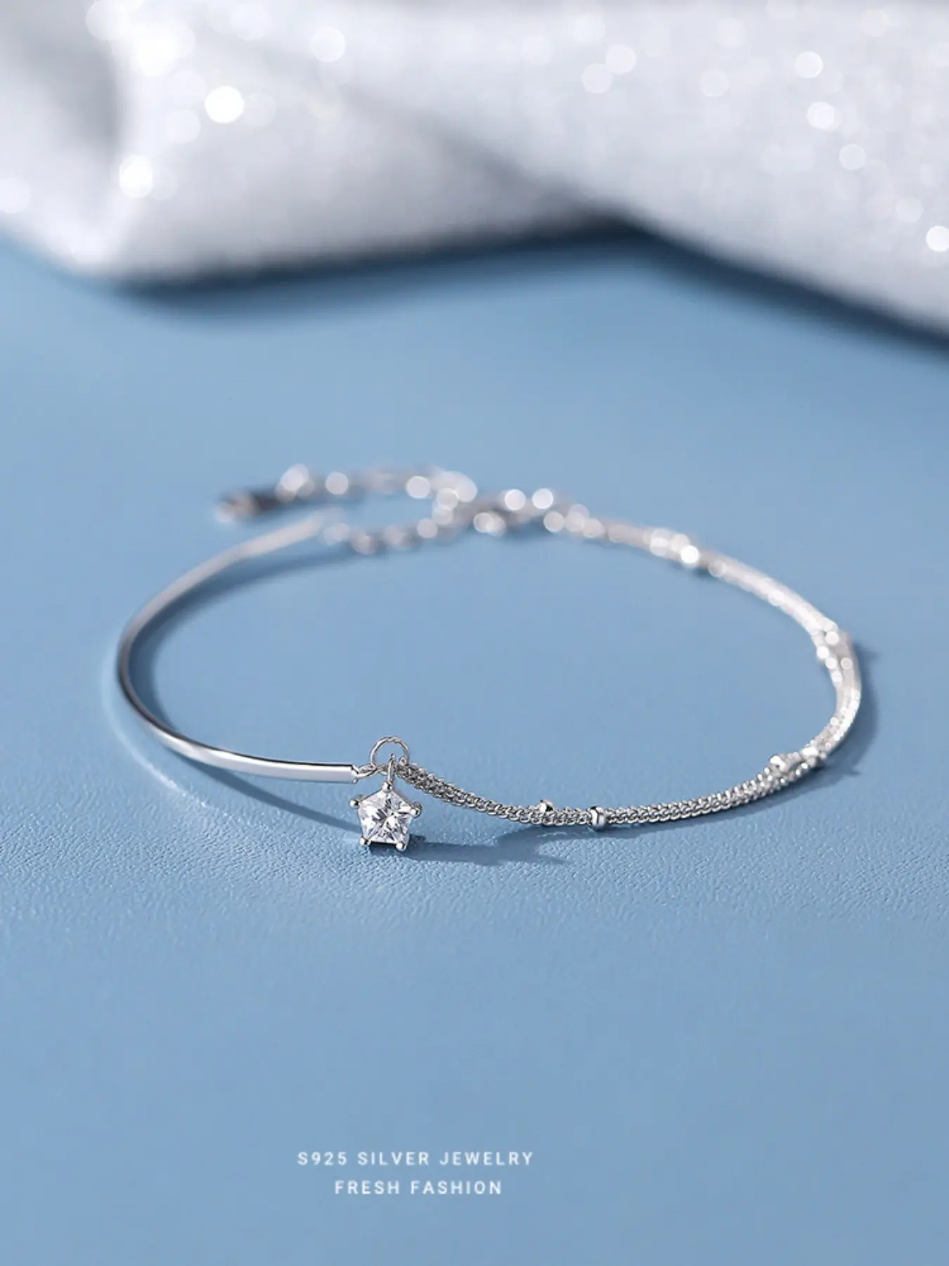 Women's S925 Silver Color Star Zircon Bracelet, Casual Jewelry Gift for Women, All Season Elegant Accessory for Daily Wear