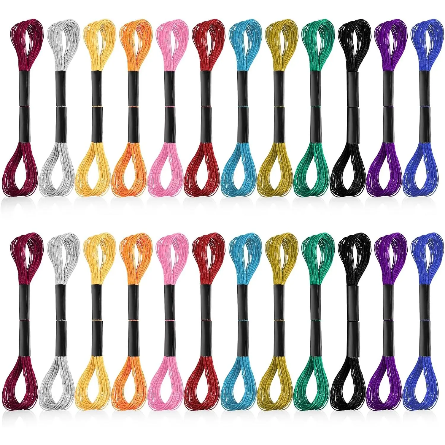 24 Skeins Metallic Embroidery Thread, Multicolor Embroidery Floss Friendship Bracelet String Rainbow Needlework Supplies   Embroidery Thread for DIY Bracelets Sewing Crafts Making