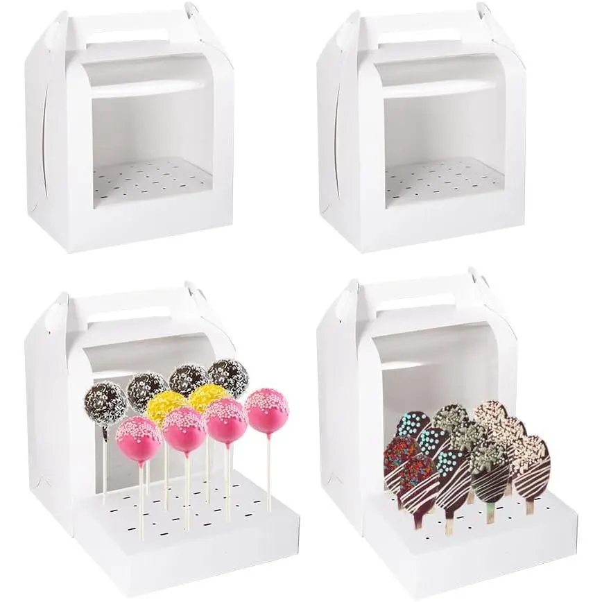 Portable Cake Pop Holder Boxes: 4 count Cake Packaging Containers with Clear Window -  Display Boxes  for Weddings  Showers Birthday Parties
