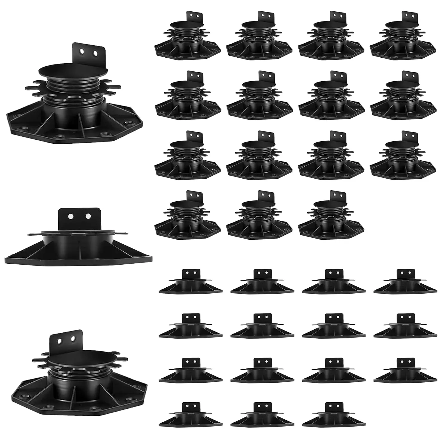 30 count Adjustable Deck Support Deck Blocks Plastic Pedestal Paver | Raising /16" to 2-3/8" Shed Foundation Base Deck Block Floor, Joist Support Pedestals for  WPC  Foundation