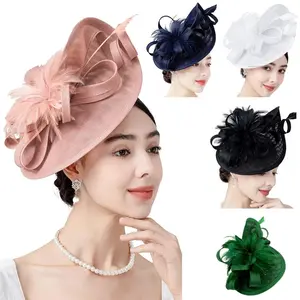 2026 Elegant Fascinator Hat for Women Tea Party Kentucky Derby Fascinator Pillbox Hat Feather Flower Fascinator Wedding Cocktail