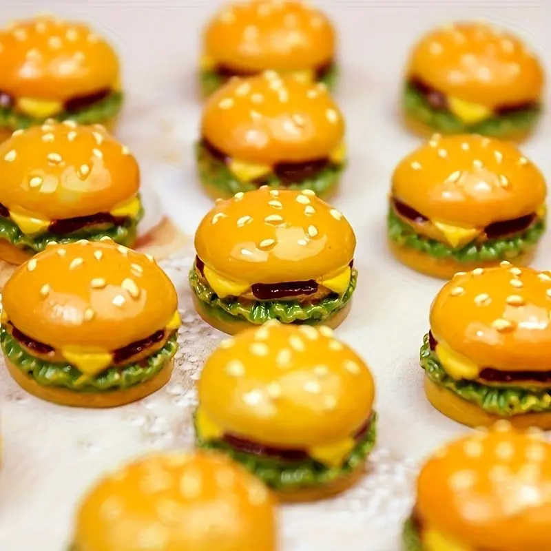 5pcs Miniature Realistic Food Burger Set, Detailed Abs Mini Food Charms, DIY Crafts & Accessories, Creative Play & Display, Pretend Play, Play Food Sets