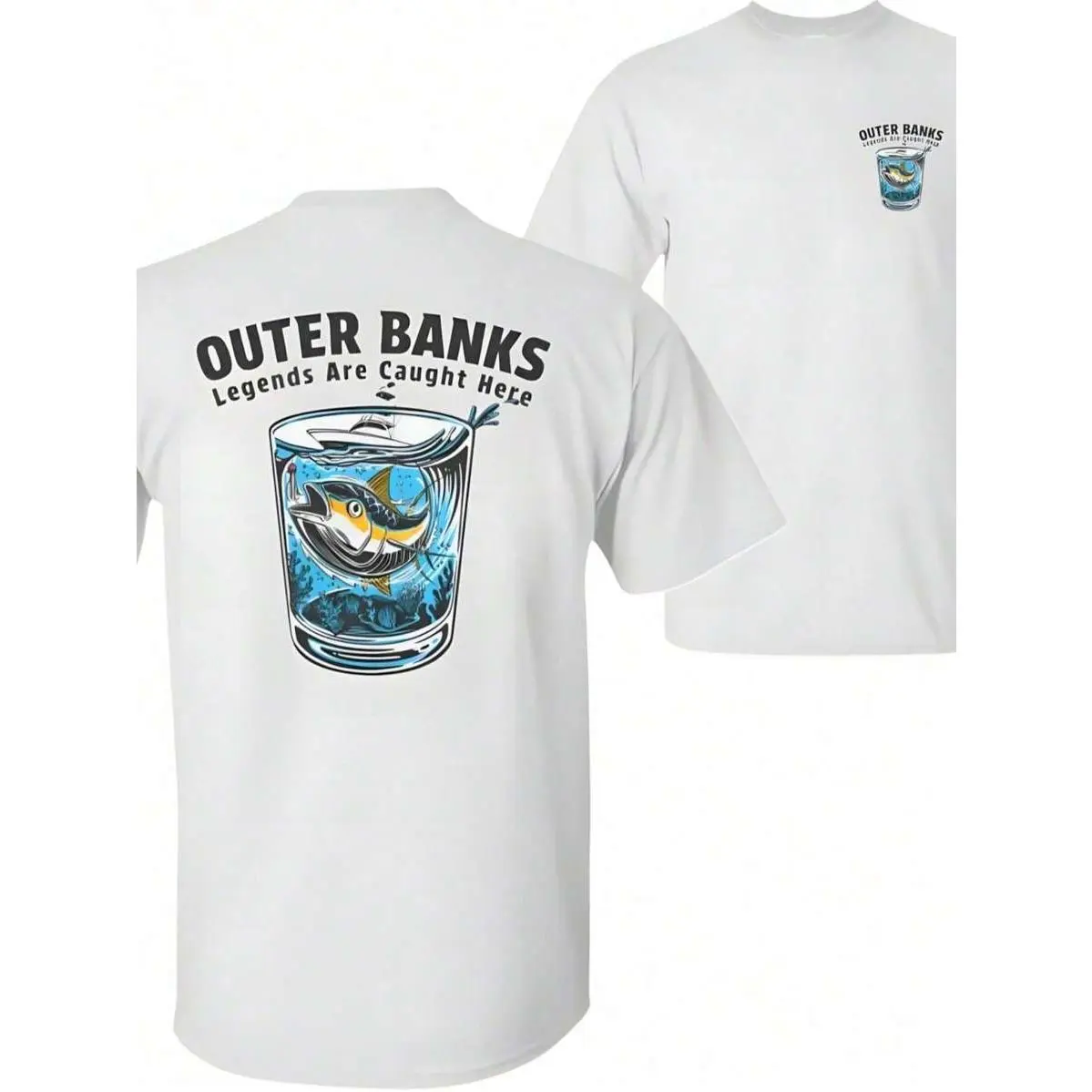% Cotton Men's Cotton-Shirt,Mens Clothes,Graphic Tee, Legends Are Caught Here Fishing-Shirt, OBX Coastal Angler Graphic Tee, Vintage Fishi