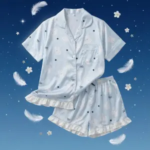 Kawaii Miffy Summer Pajamas Short Sleeve Short Pants  Lightweight Ice Silk Cool Feeling Can Be Worn Outdoors Sweet Homewear
