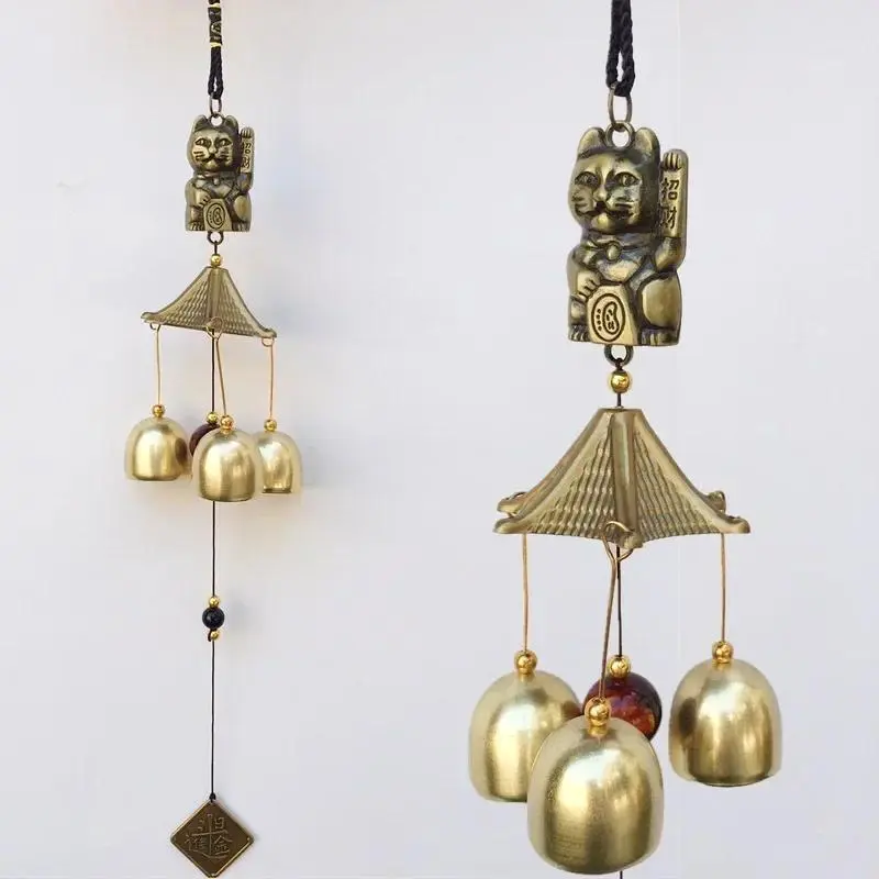Metal Copper Door  Alloy Wind Chimes Hanging Decorations Bell Feng Shui Pendant Town House Lucky Cat Cat Money Shop Doorbell