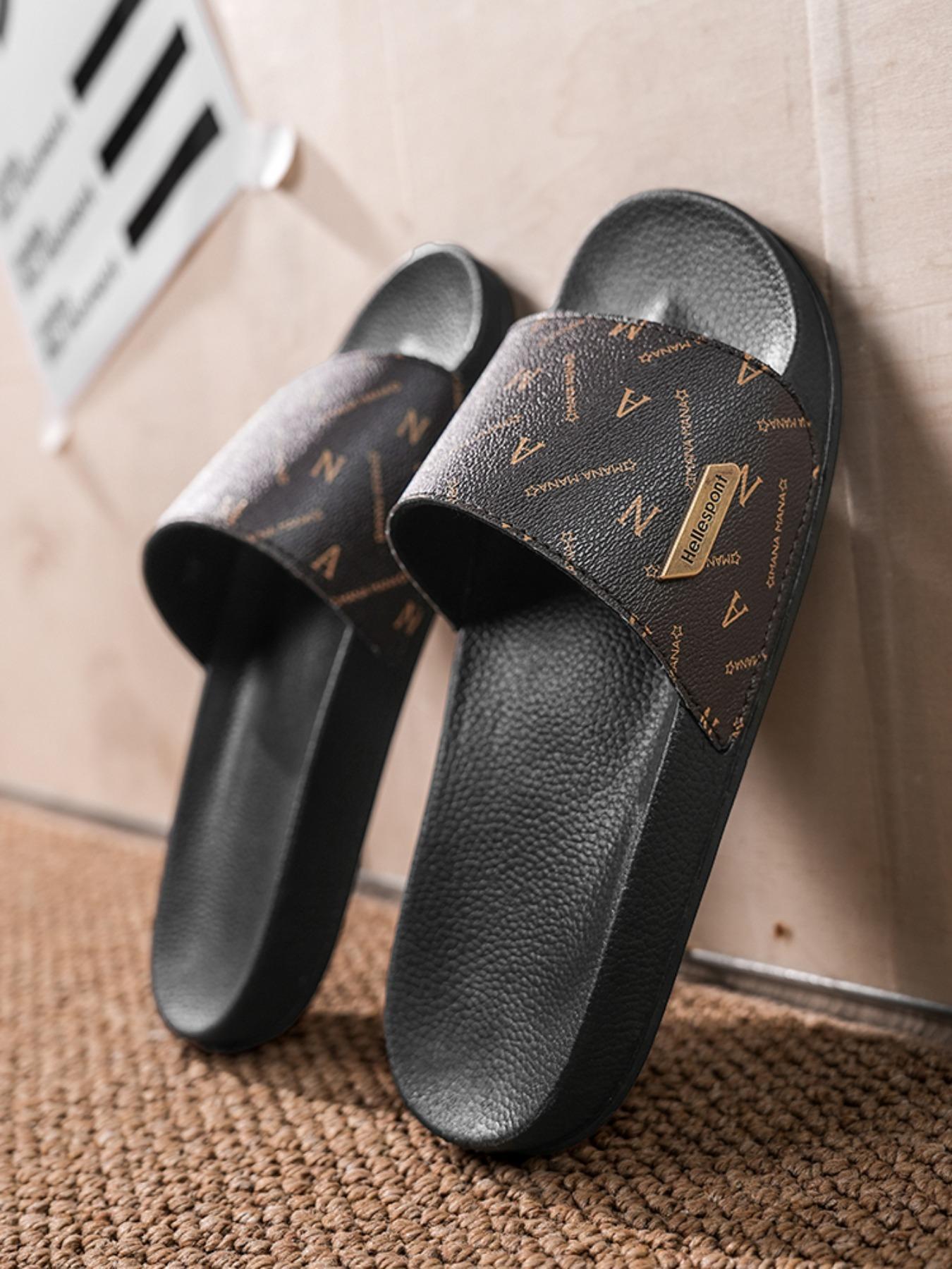 Men's Letter Pattern Slide Sandals, Casual Comfortable Non-slip Slippers for Beach, Lightweight Outdoor Slippers for Pool, Gym & Travel, Boy, Casual Soft Slippers