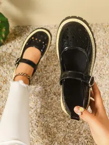 2026 Summer New Hollow Out Breathable Mary Jane Shoes for Women, Buckle Thick Sole Round Toe Single Shoe, Vintage College Style Casual Office Shoes, Soled Shoes
