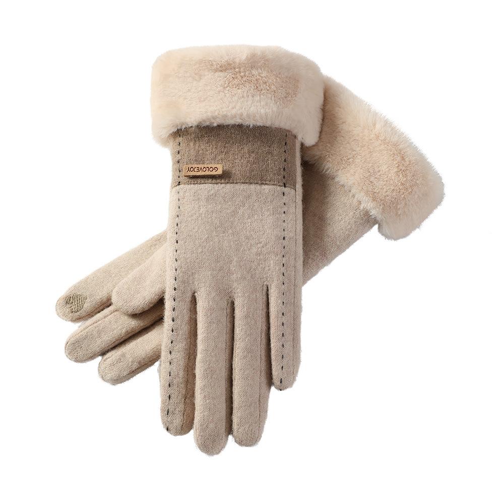 Winter cashmere gloves women's outdoor fleece thickened thermal gloves cold-proof touch screen gloves