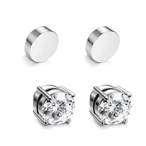 No-Pierce Magnetic Earrings 6/8MM Silver Stainless Steel Clip-On Studs for Men & Women, Comfortable Non-Pain Design, Trendy Daily Magnet Jewelry