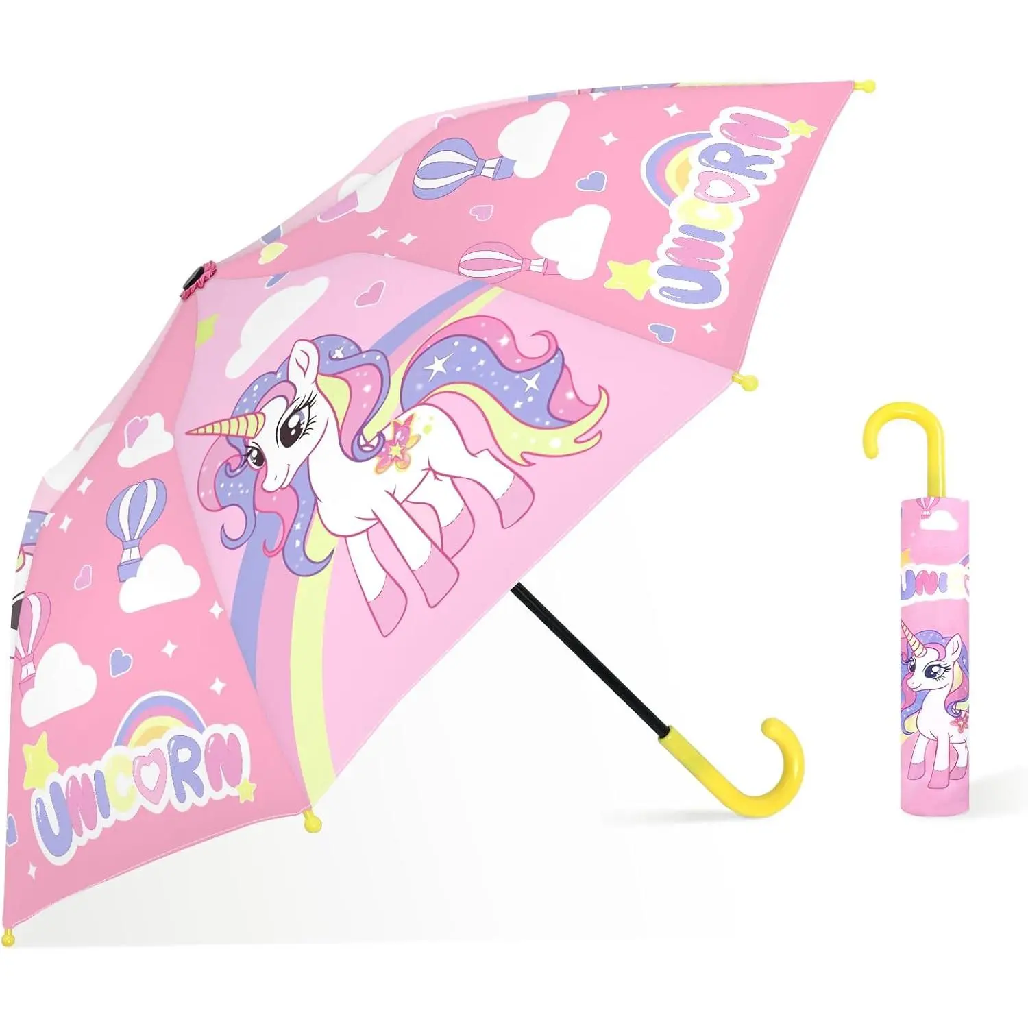 Kids Umbrella - Portable 8-Rib Metal Safety Windproof Polyester Synthetic Umbrella, Smooth Easy-Grip Hook Handle, Colorful Design for Toddlers, Child-Friendly Gift Option, Playful, 8 Ribs
