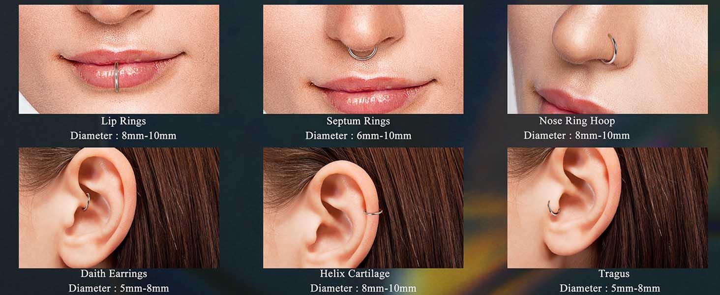 MILACOLATO 6Pcs 16G 18G Septum Rings Surgical Steel Nose Rings Hoop for Women Opal CZ Daith Cartilage Hoop Earring Clicker Septum Jewelry Hinged Hoop Nose Ring Lip Helix Rook Tragus Piercing Jewelry