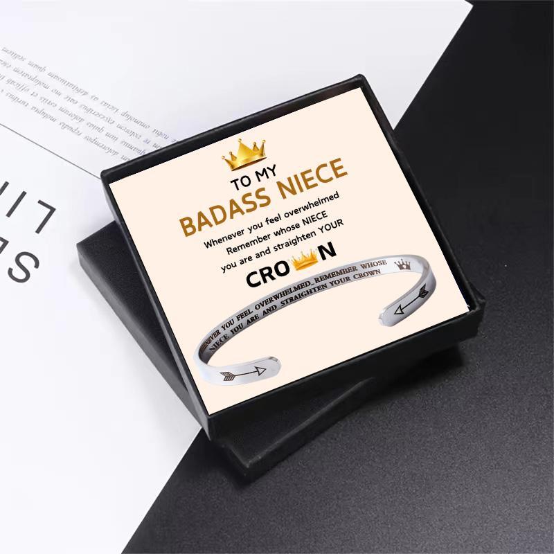 Stainless Steel Bracelet with Gift Card & Gift Box, 1 Set Badass Niece Themed Bracelet, Personalized Jewelry, Birthday Gift, Valentine's Day Gift