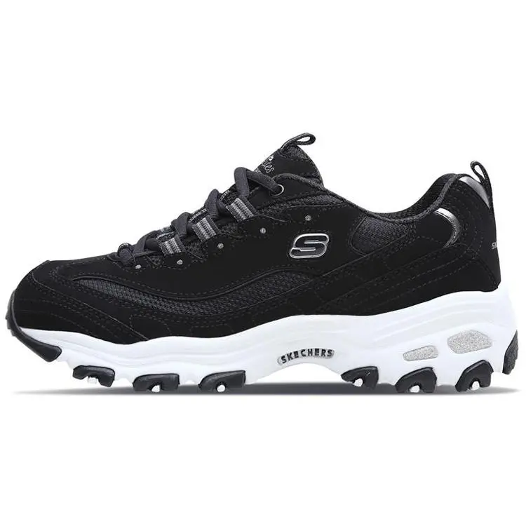 Skechers D'Lites 1.0 Women's Casual Sneakers – Mesh and Leather, Cushioned, Low-Top, Black and White Verifiable, with credentials and supporting global authentication