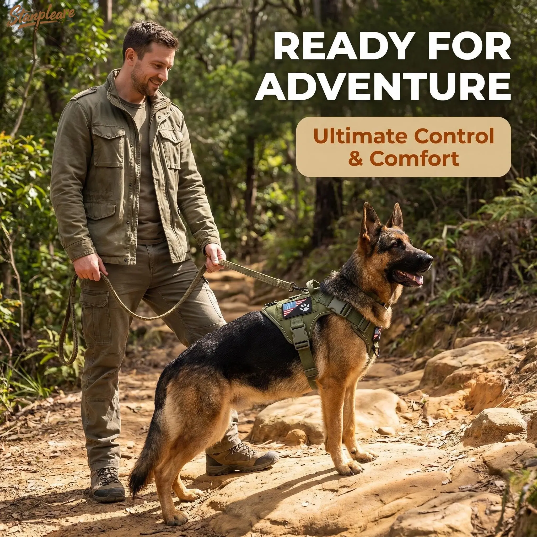 Anti-Shock Tactical Dog Harness, 360° Reflective Oxford Cloth, Adjustable Non-Choking, No Choke Harness, Ideal for Large Dogs, Training and Walks