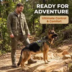 Anti-Shock Tactical Dog Harness, 360° Reflective Oxford Cloth, Adjustable Non-Choking, Ideal for Large Dogs, Training and Walks