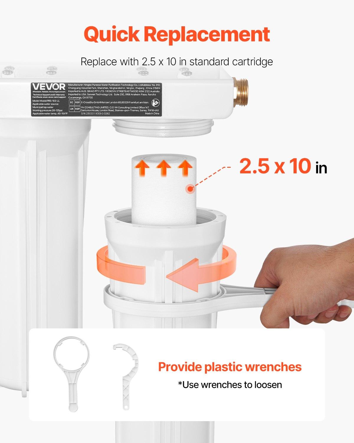 VEVOR RV Water Filtration System, 2-Cartridge Water Filter System for Campers, Remove Sediments, Chlorine, Bad Tastes, Odors, and Most Contaminants, RV Filter for RVs, Boats, Vans