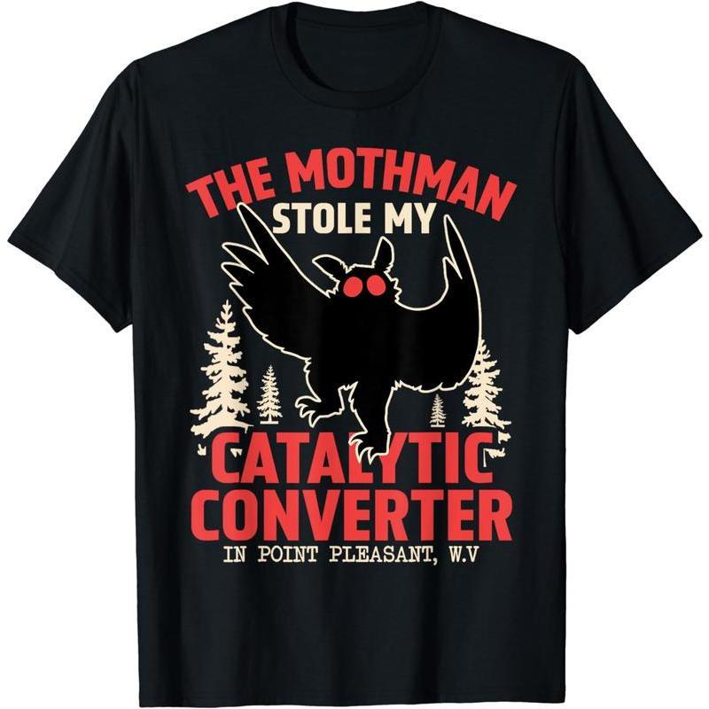 Funny Mothman Stole My Catalytic Converter Graphic Tee, Cryptid Cryptozoology Design, Comfortable Unisex Fit, All‑Season Wear