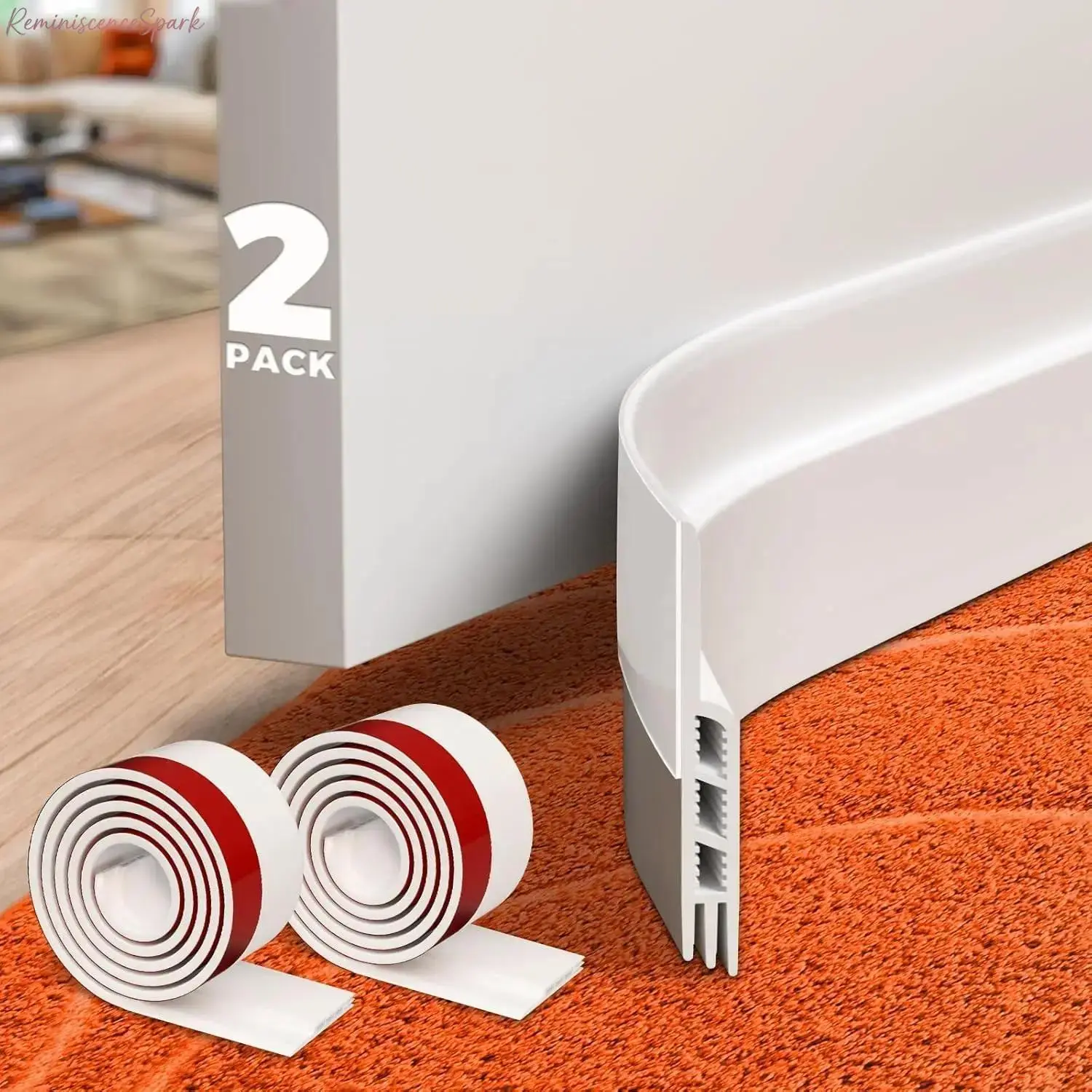 2-Pack 3.28ft Self-Adhesive Silicone Under Door Draft Stopper Strips, Easy Install Weather Gap Seal for Year-Round Thermal Control, Blocks Noise, Dust, Insects & Extreme Indoor Temperatures