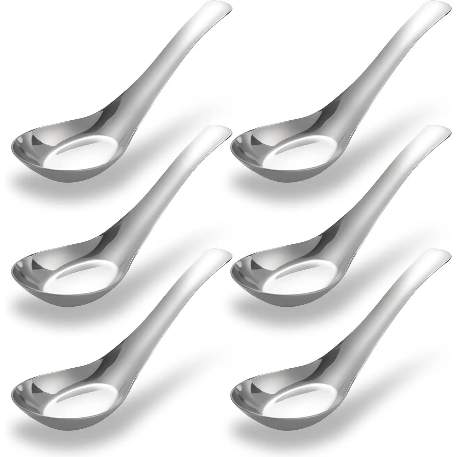 Comicfs Soup Spoons Set of 6, 304 Stainless Steel Dinner Spoons Asian Soup Spoons Mirror Polished Chinese Soup Spoon for Bouillon Rice Dumpling Pho Dessert Cereal Thai Miso Ramen (6 Spoons, Large)